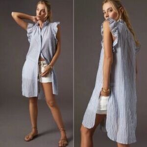 Anthropologie Maeve Blue and White Striped Button Down